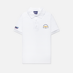 Formula 1 fans: This is a white polo shirt front embroidered with navy Spa-Francorchamps name, orange vintage Grand Prix car plus navy 1925.