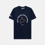 Formula 1 fans: This is a navy t-shirt front with orange Spa-Francorchamps Grand Prix track and white Spa-Francorchamps name plus white 1925.