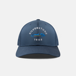 Formula 1 fans: This is a navy baseball cap front embroidered with blue vintage Grand Prix car and white Silverstone name plus white 1948.